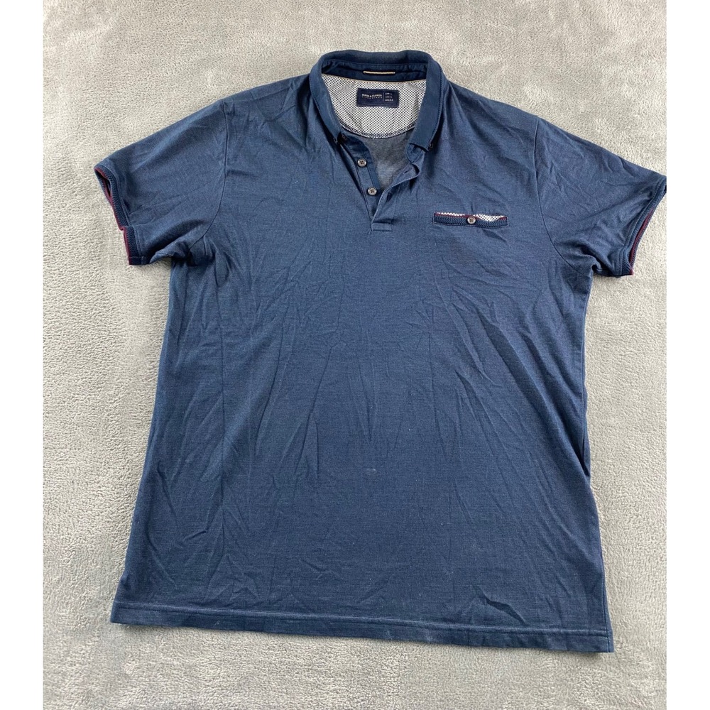 Denim & Flower‎ Ricky Singh Mens Large Blue Micro Print Short Sleeve Polo Shirt